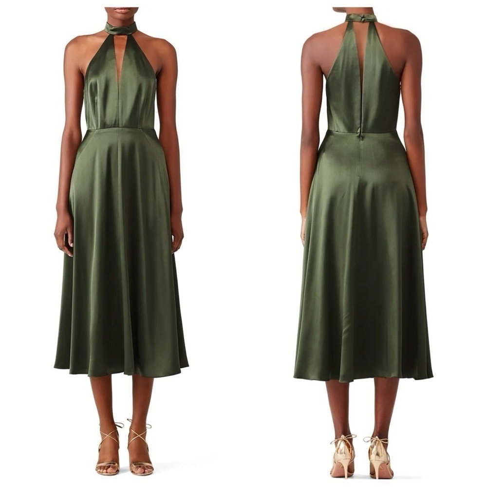 Jill by Jill Stuart Olive Green Satin Dress with Plunging Neckline - size 4